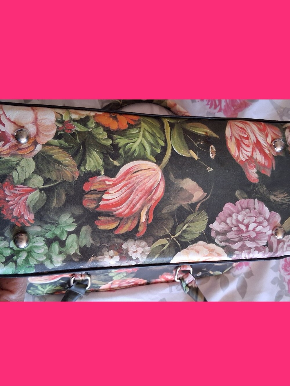 Floral Tote Handbag - Black Multi - Picture 6 of 7